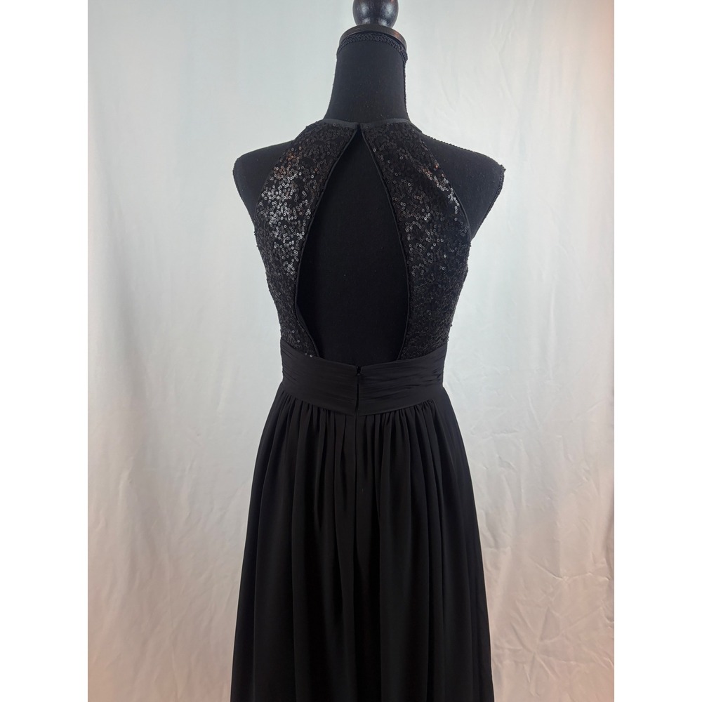 Black Sequin Halter Neck Maxi Dress Open Back Ruched Waist Formal Evening Gown - Picture 8 of 16